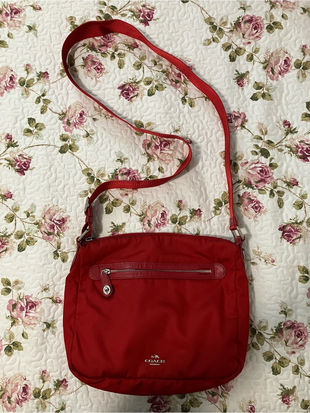 Coach Red Crossbody Bag with Front Zip Pocket